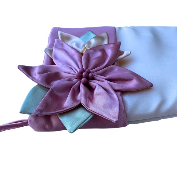 Y2K VINTAGE MARTHA STEWART HOLIDAY STOCKING CREAM SATIN POINSETTIA COTTAGECORE - Picture 3 of 8